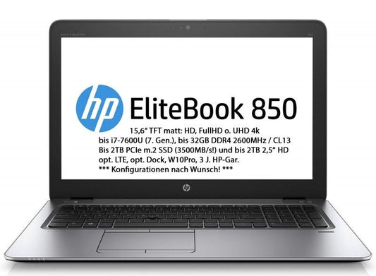 HP Elitebook 850 G4 Z2W91EA 15,6'' FHD i7-7500U 8GB 256GB-SSD LTE W10P 3J.-Gar.